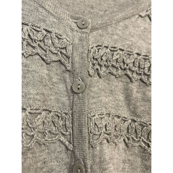Halogen Womens Grey Silver Beaded Cotton Button up Cardigan Large - Picture 3 of 13
